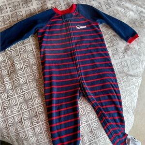 Little Me Navy and Red Striped Fleecy Footie Jammies; 24 month
